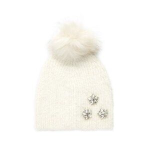NEW Vince Camuto Embellished Faux Fur Pom Pom Standard Beanie Ivory